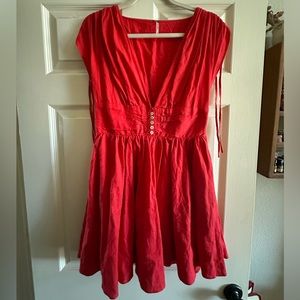 Free People Red V Neck Button Up Mini